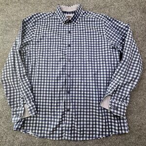 Johnston & Murphy Shirt Mens Large Blue Check Button Down Long Sleeve Casual